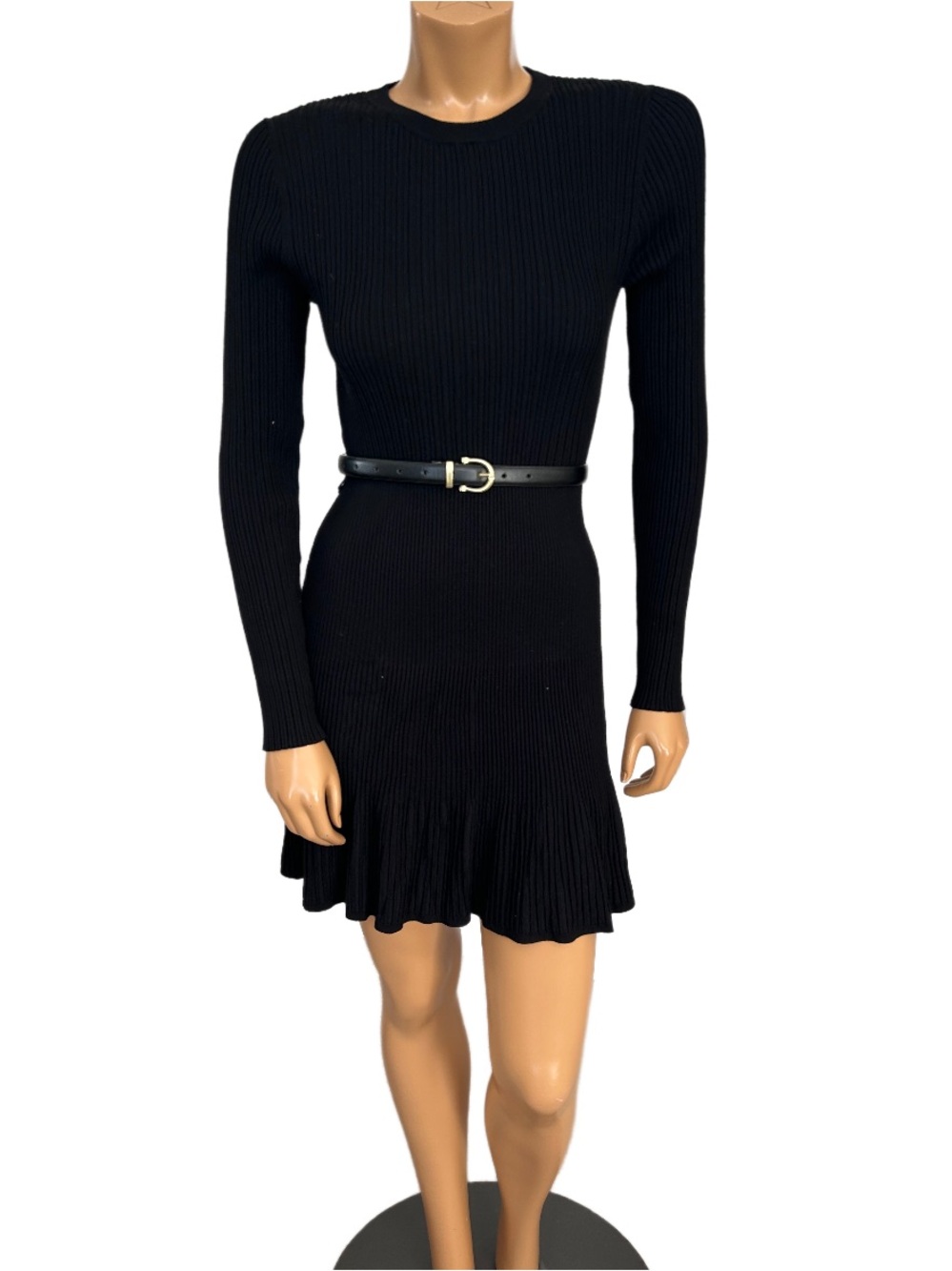 NWT Ever New Black Ribbed Long-Sleeve Mini Dress